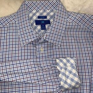 KO Egara Non Iron‎ Plaid Button Up Shirt Mens XL Blue Orange White Flip Cuff
